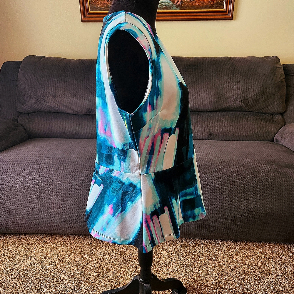 Worthington Peplum Dress Top Shirt Blue Pink White Sleeveless - Picture 4 of 7